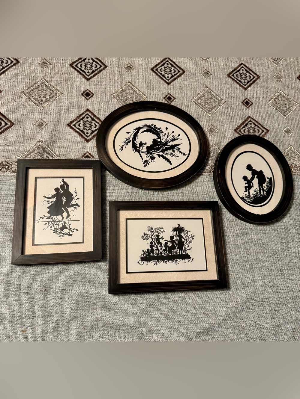 Vintage paper cut silhouette framed art
